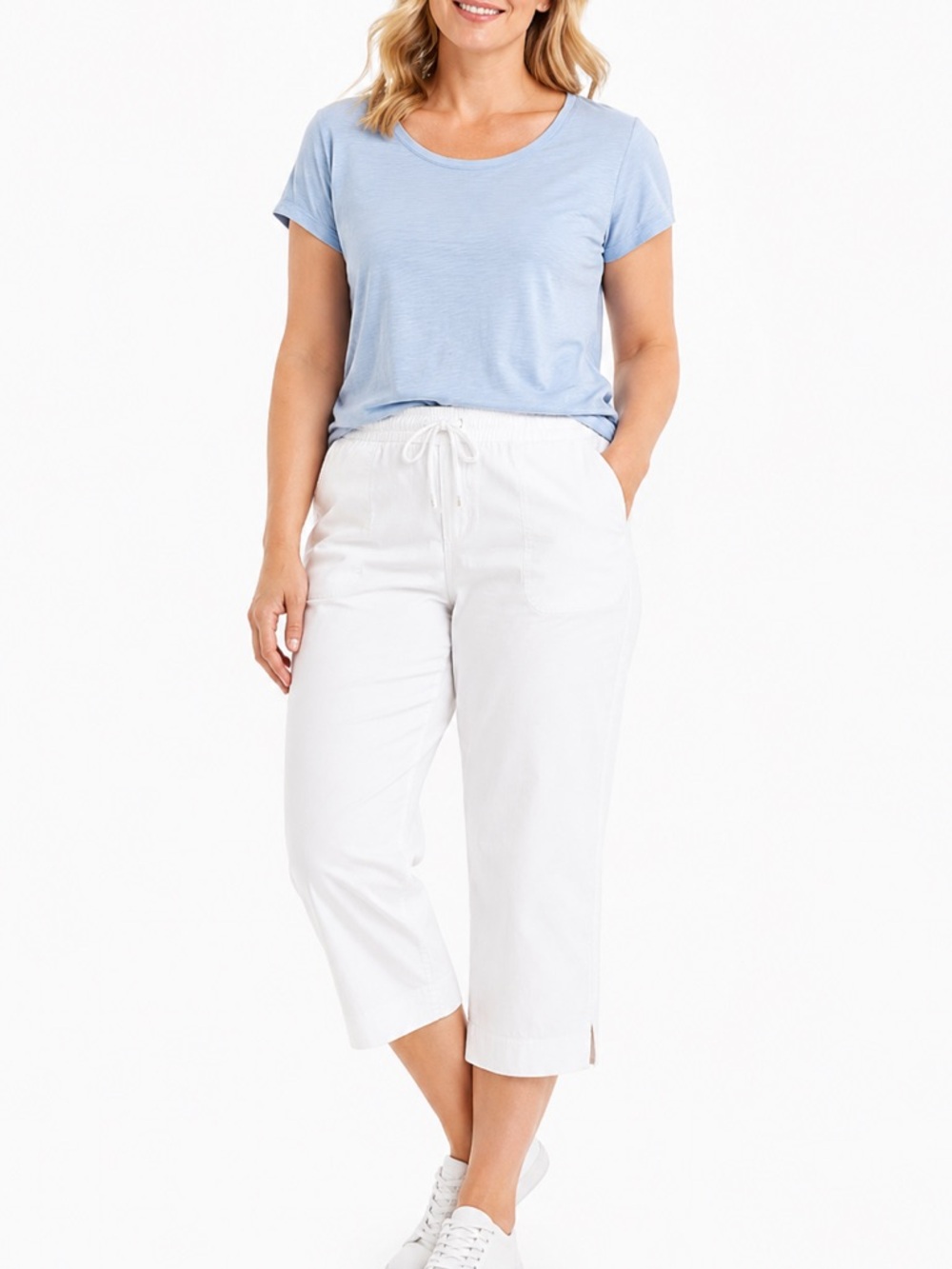 L.L. Bean White Sunwashed Canvas Crop Pants Elastic Waist Cotton 24W NWT
